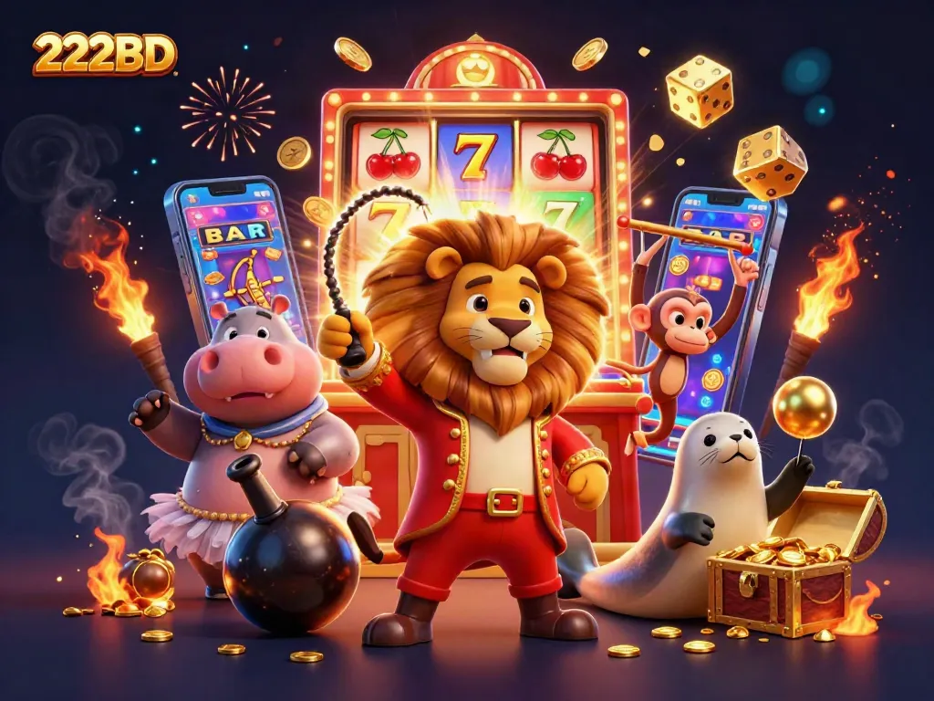 Join the action at 222BD and enjoy thrilling casino experiences surrounded by vibrant characters and jackpot excitement.